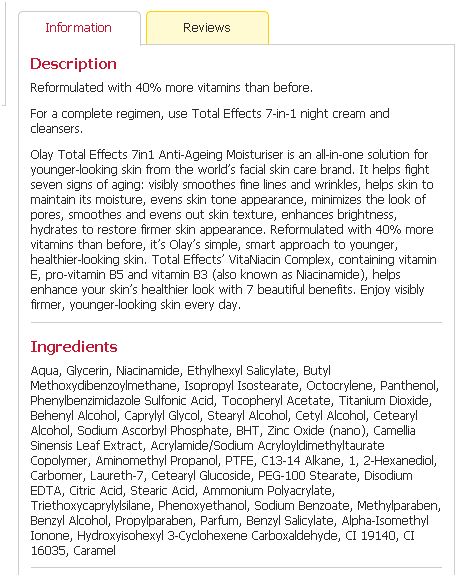 Olay total effects with 40 percent more niacinamide inci